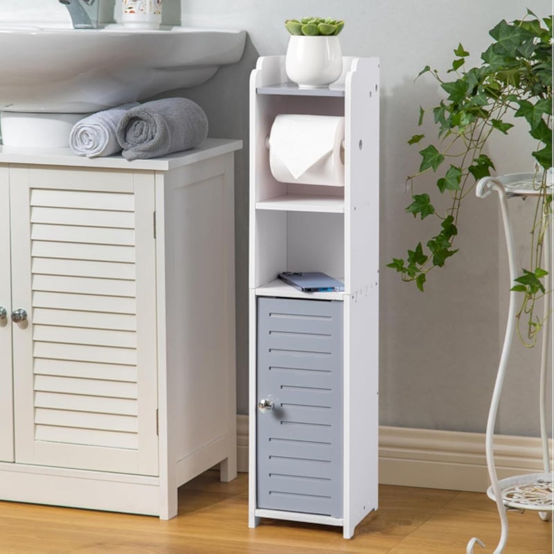 AOJEZOR Toilet Paper Holder Stand:Bathroom Storage Cabinet for Small Bathroom-Small Bathroom Storage Cabinet with Toilet Roll Holder,Light Grey