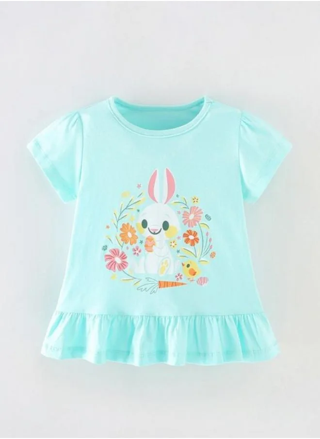 يونيكي Turquoise Blue Printed Short Sleeve Crew Neck T-Shirt