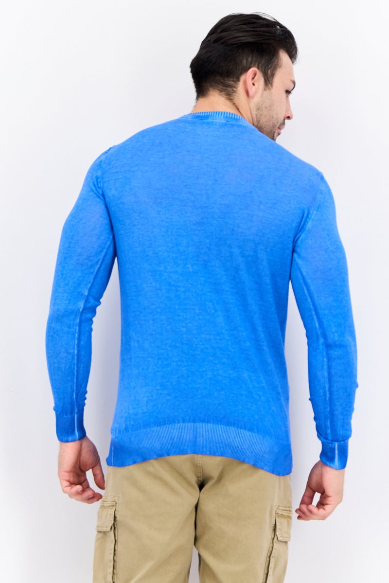 GAS Men Crew Neck Knitted Long Sleeve Sweaters, Blue - Image 3
