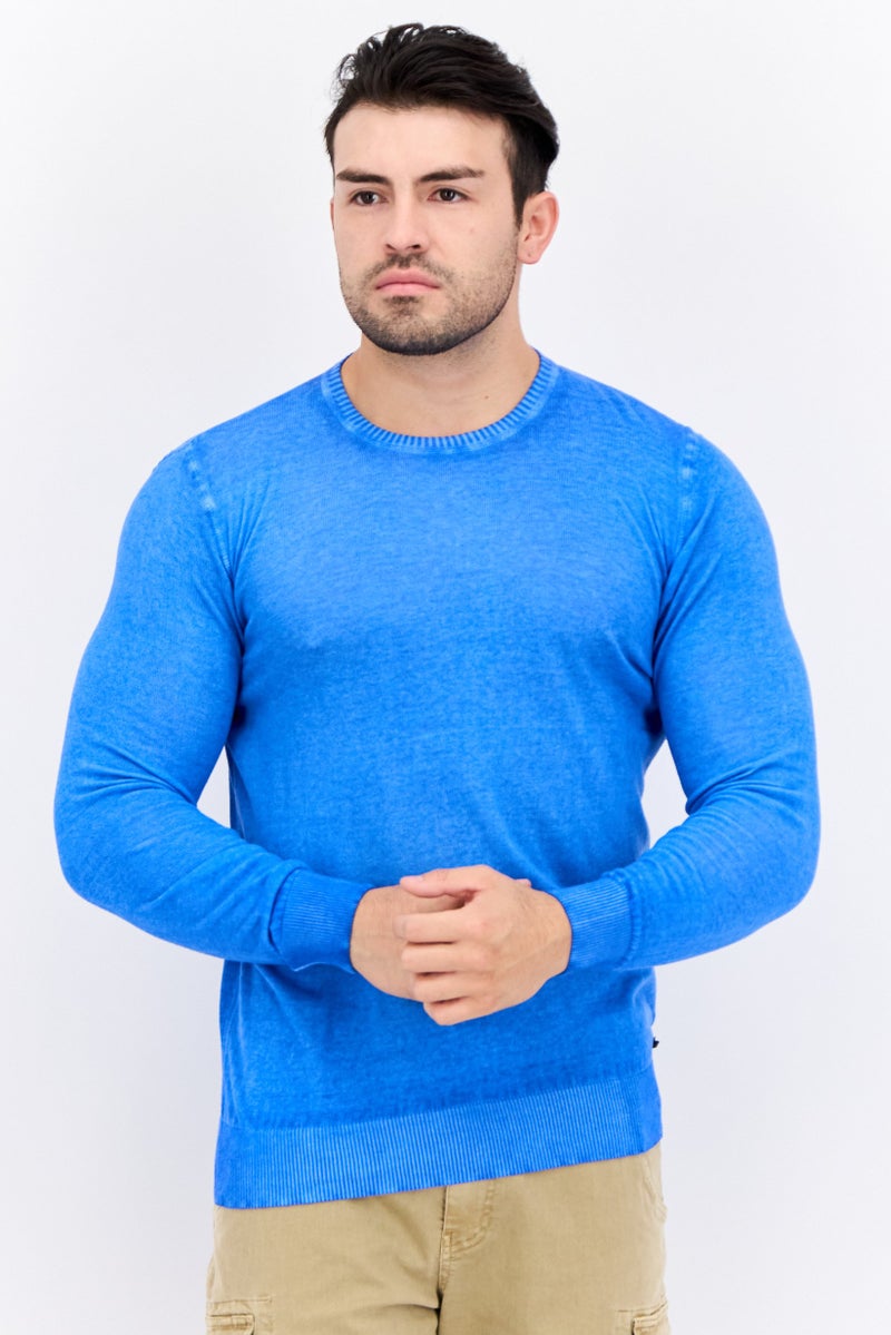 GAS Men Crew Neck Knitted Long Sleeve Sweaters, Blue - Image 1