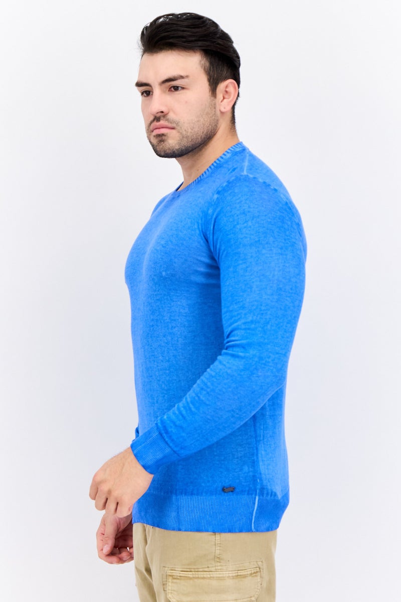 GAS Men Crew Neck Knitted Long Sleeve Sweaters, Blue - Image 2