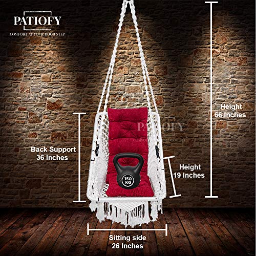 Patiofy Made in India Premium Square Shape Hanging Swing Chair Swing with Cushion and Accessories for Indoor and Outdoor/Swing for Adults for Home/ 150 Kg Capacity (White) - Image 5