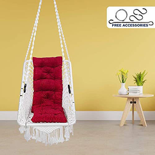 Patiofy Made in India Premium Square Shape Hanging Swing Chair Swing with Cushion and Accessories for Indoor and Outdoor/Swing for Adults for Home/ 150 Kg Capacity (White) - Image 4
