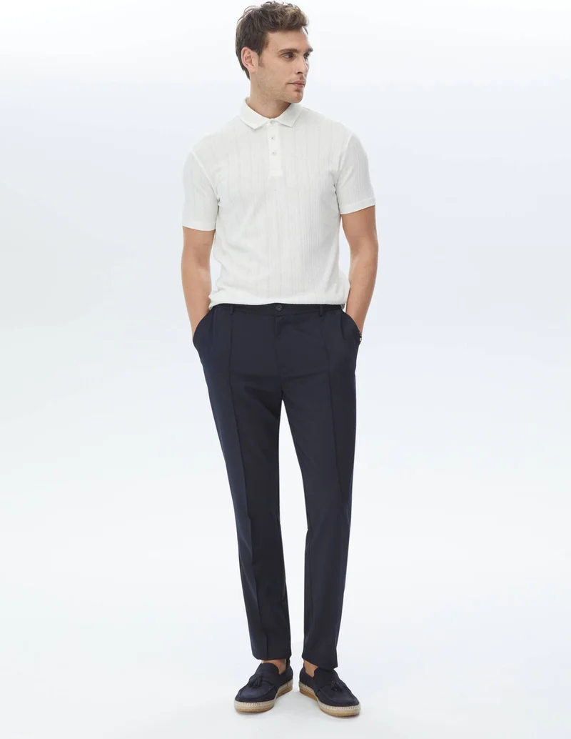 Kip White Jacquard Polo Collar Cotton Blend T-Shirt