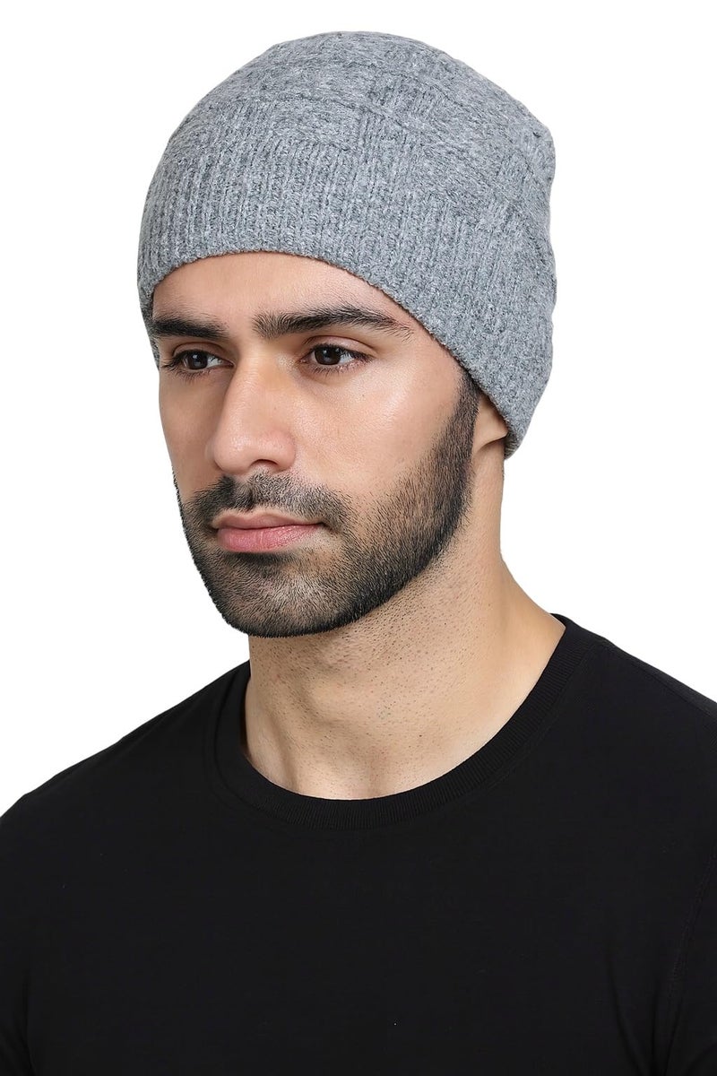 CAMEY Men’s Winter Woolen Beanie Cap | Warm Knitted Wool Cap for Men | Soft Stretchable Skull Cap for Cold Weather | Stylish Grey Winter Hat - Image 5
