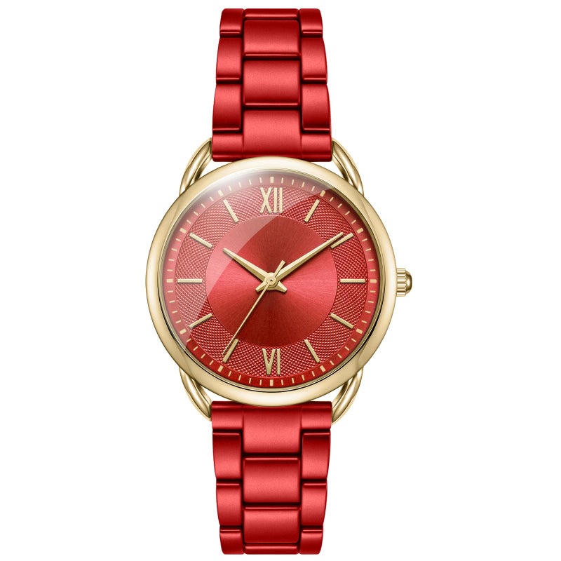 Bisley Womens Red Watch Metal Bracelet Three Hand Analog Watch - Image 2