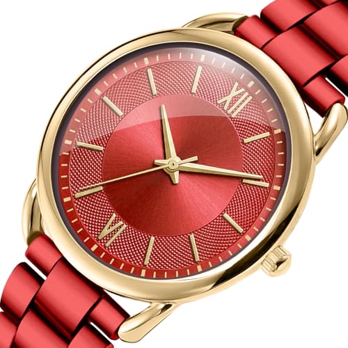 Bisley Womens Red Watch Metal Bracelet Three Hand Analog Watch - Image 3