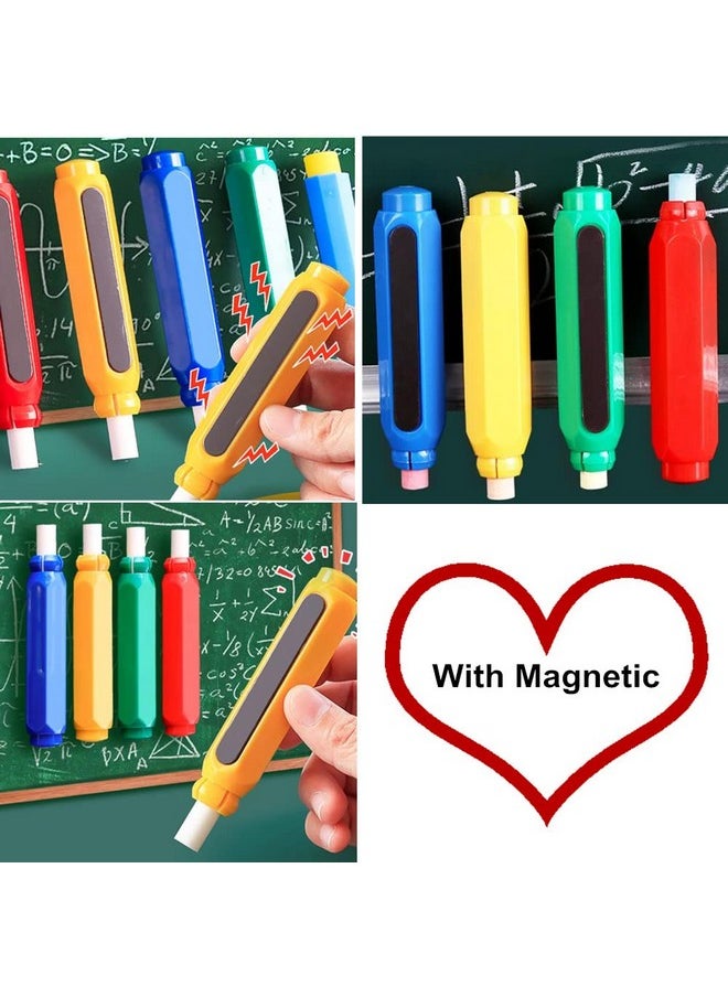 Honkenda Plastic Magnetic Chalk Holders With Storage Case, 4 Pack Blackboard Adjustable Chalk Clip Chalk Covers For Teachers School Office Drawing Chalkboard (Blue, Green, Red, Yellow)  - Image 4