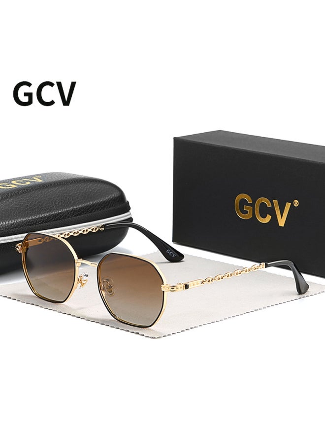Generic - GCV brand classic retro women's rectangular square metal frame glasses, sunglasses, Polaroid lenses，Box Oculos De Sol Gafas-Lenses Color:Tea-Ships From:CHINA-Frame Color:Polarized - Image 1