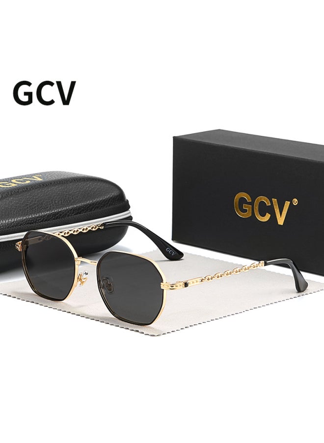 Generic - GCV brand classic retro women's rectangular square metal frame glasses, sunglasses, Polaroid lenses，Box Oculos De Sol Gafas-Lenses Color:Tea-Ships From:CHINA-Frame Color:Polarized - Image 1