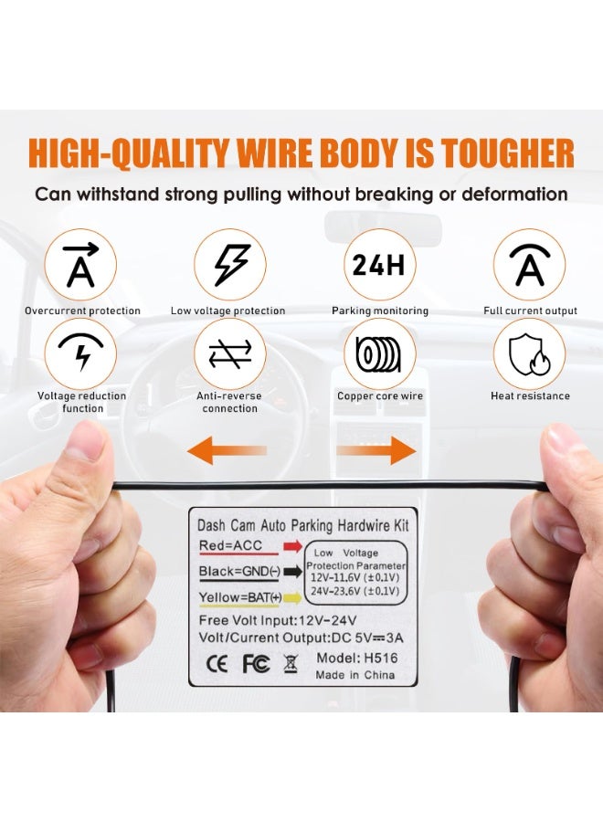 SANMUGEED Dashcam Hard Wire USB Type C 12V 24V to 5V/3A Power Supply for Car Camera with Low Voltages Protective&Fuses - Image 2