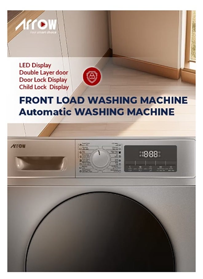 Arrow - Front loading Automatic Washing Machine 6KG , 1000rpm Max. Spin Speed, 16 Programs, Dark Silver Color, Auto Balance System, Child Lock, Fault Check, LED Display, Universal Motor | RO-07FWTS - Image 1