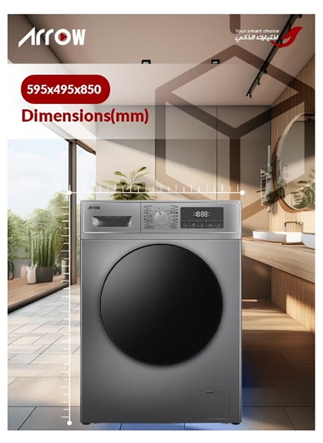 Arrow - Front loading Automatic Washing Machine 6KG , 1000rpm Max. Spin Speed, 16 Programs, Dark Silver Color, Auto Balance System, Child Lock, Fault Check, LED Display, Universal Motor | RO-07FWTS - Image 1