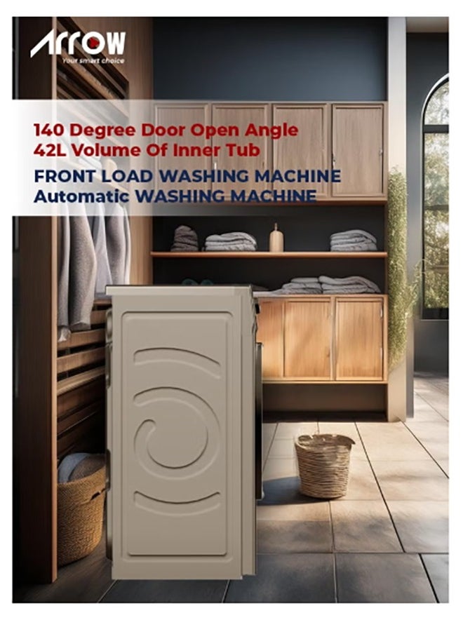 Arrow - Front loading Automatic Washing Machine 6KG , 1000rpm Max. Spin Speed, 16 Programs, Dark Silver Color, Auto Balance System, Child Lock, Fault Check, LED Display, Universal Motor | RO-07FWTS - Image 1