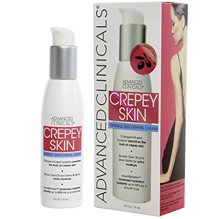Advanced Clinicals Crepey Skin Wrinkle Smoothing Skin Care Cream Moisturizer For Body, Neck, & Décolleté. Anti Aging Skincare Lotion W/Collagen, Shea Butter, & Hyaluronic Acid. Large, 4 Fl Oz Bottle - Image 1