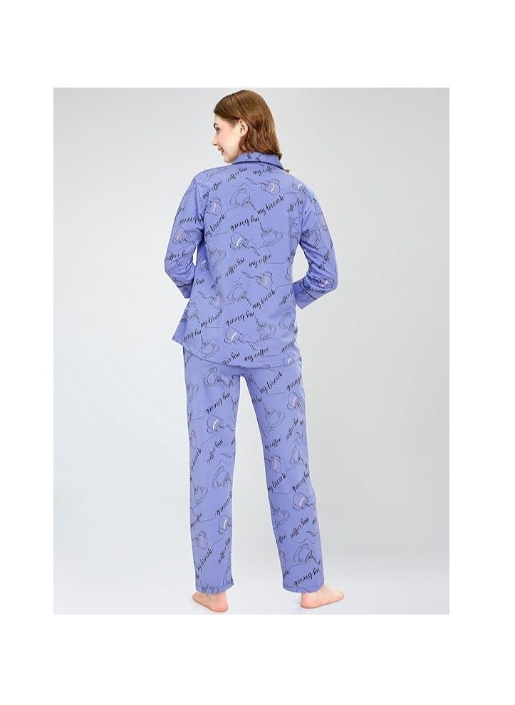 Night Suit for Women's Cup & Saucer Printed Cotton Night Dress of Shirt and Pajama Set