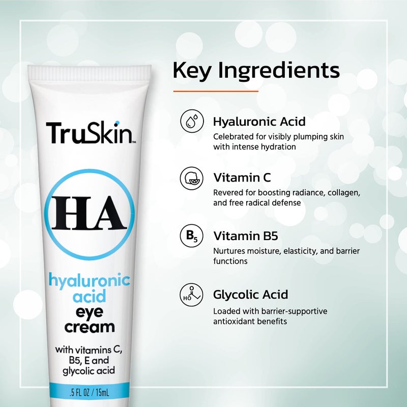 TruSkin Eye Cream for a Hydrated, Brighter-Looking Eye Area - Improve Appearance of Dark Circles & Puffiness - Hyaluronic Acid, Glycolic Acid, Vitamins C, B5, E - Under Eye Cream for Women, 0.5 fl oz - Image 3