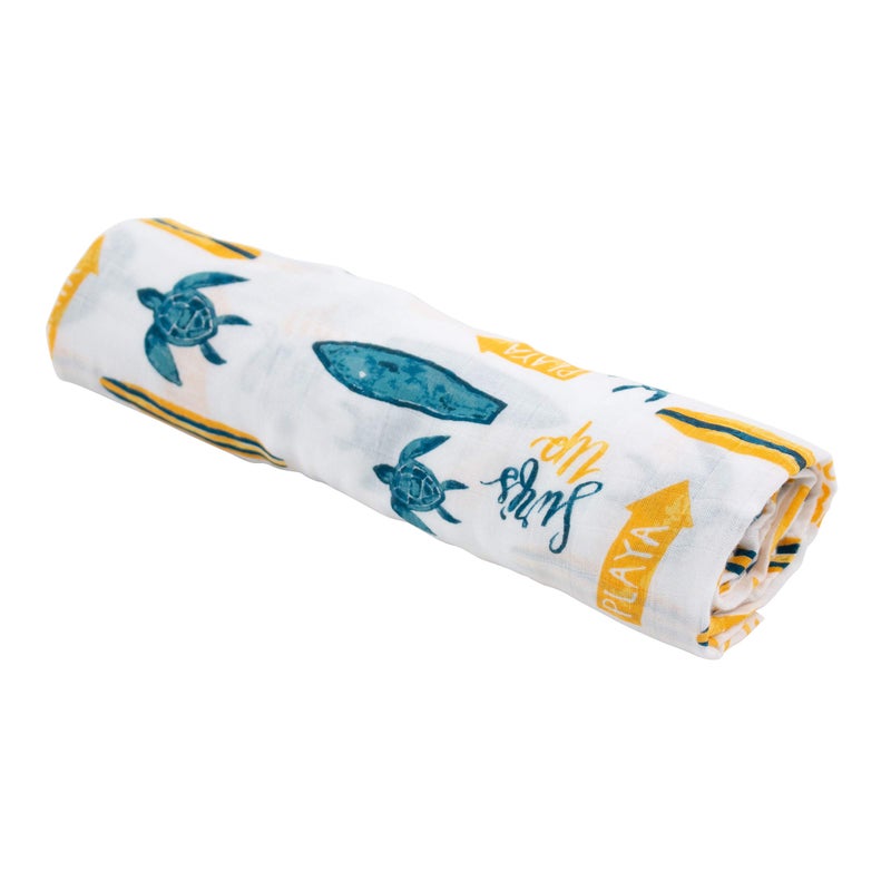 Bebe au Lait Bebe au Lait Oh So Soft Muslin Swaddle Blanket Soft Muslin Design Stylish Pattern Surf