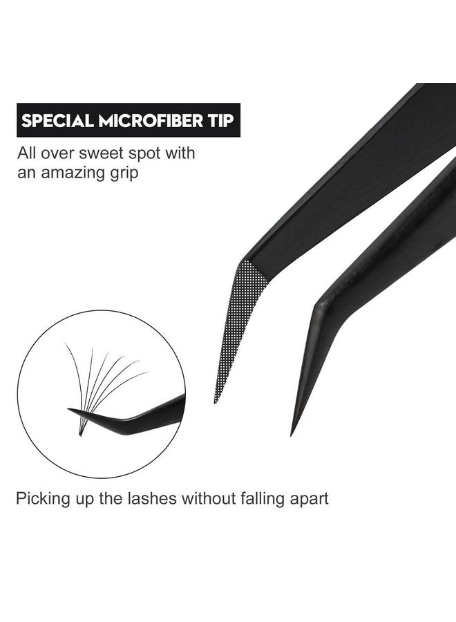 Ms.Queen Lash Extension Tweezers, Fiber Tip Lashing Tweezers for Volume & Individual Eyelash Extensions,Black