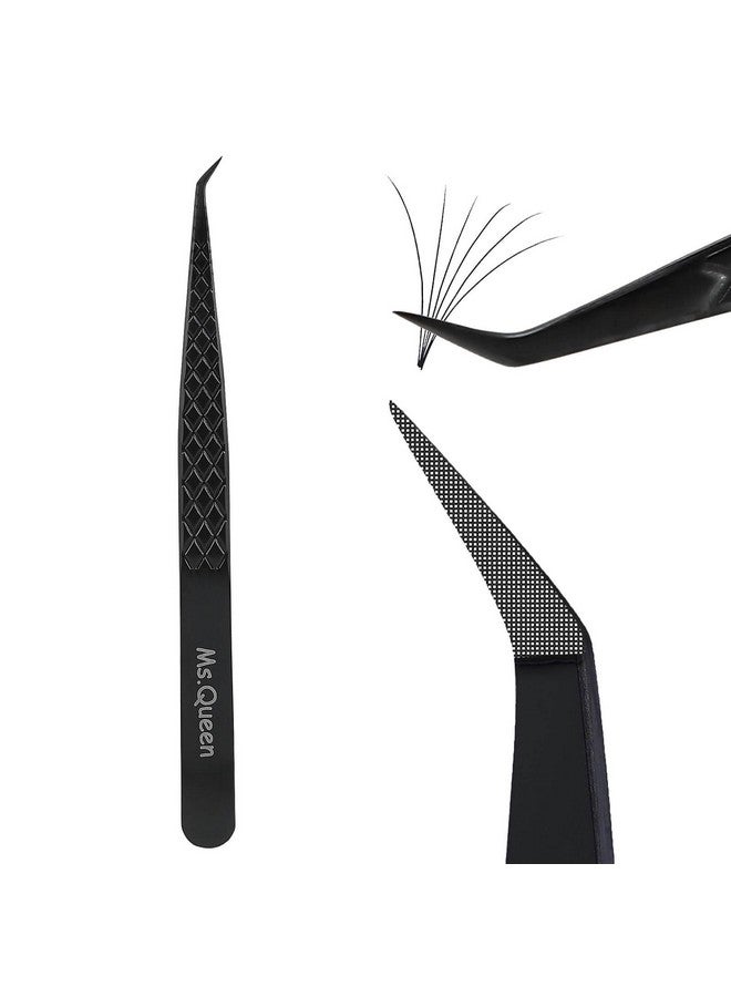Ms.Queen Lash Extension Tweezers, Fiber Tip Lashing Tweezers for Volume & Individual Eyelash Extensions,Black
