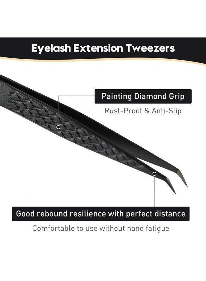 Ms.Queen Lash Extension Tweezers, Fiber Tip Lashing Tweezers for Volume & Individual Eyelash Extensions,Black
