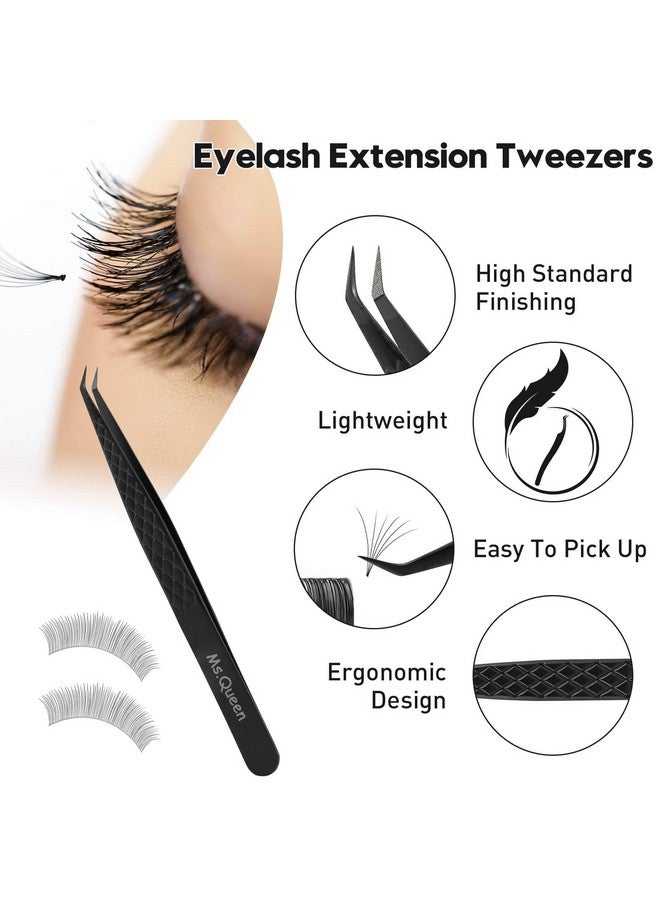 Ms.Queen Lash Extension Tweezers, Fiber Tip Lashing Tweezers for Volume & Individual Eyelash Extensions,Black