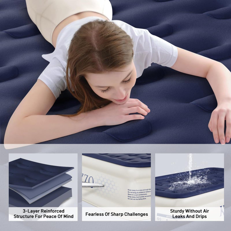 KNZZO Air Mattress Twin with Built-in Pump, Blow Up Mattress with Soft Flocked Top, Leakproof Inflatable Mattress, Foldable Waterproof Air Bed for Home, Guests, Camping, with Storage Bag - Image 5