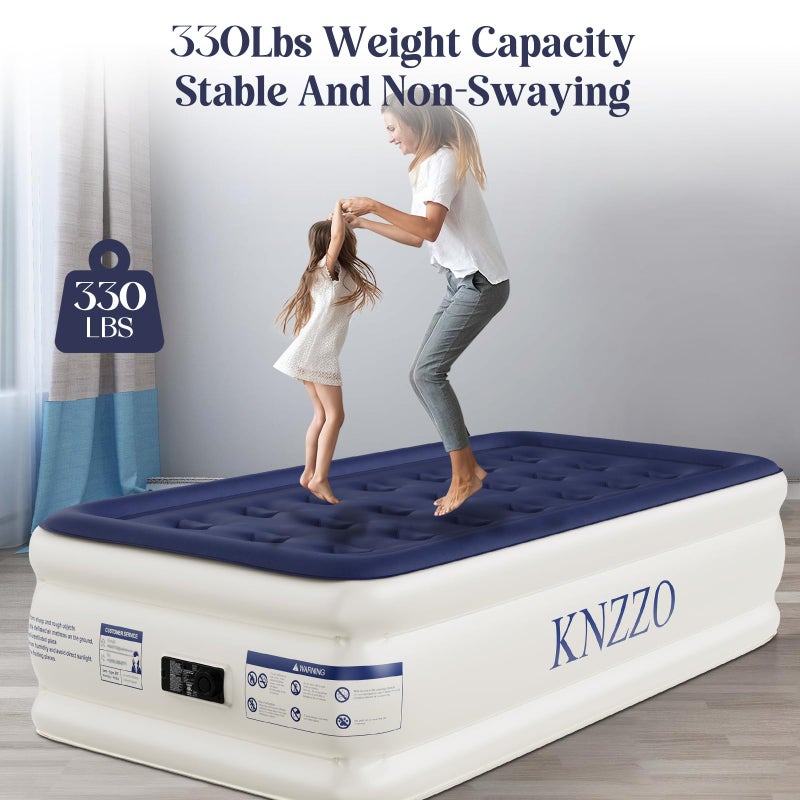KNZZO Air Mattress Twin with Built-in Pump, Blow Up Mattress with Soft Flocked Top, Leakproof Inflatable Mattress, Foldable Waterproof Air Bed for Home, Guests, Camping, with Storage Bag - Image 2