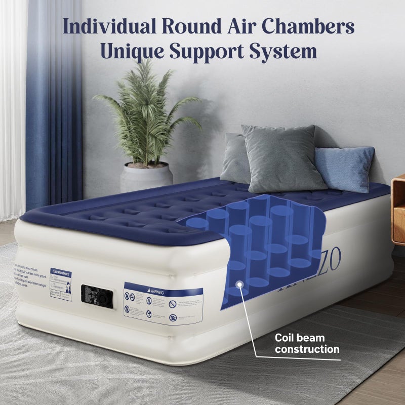 KNZZO Air Mattress Twin with Built-in Pump, Blow Up Mattress with Soft Flocked Top, Leakproof Inflatable Mattress, Foldable Waterproof Air Bed for Home, Guests, Camping, with Storage Bag - Image 3