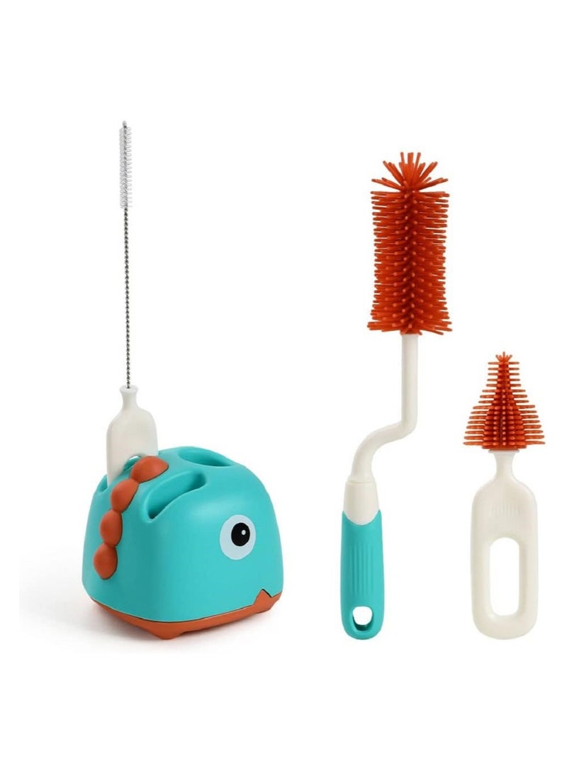 KASTWAVE مجموعة فرشاة زجاجة الأطفال، 4 في 1 فرشاة تنظيف زجاجة سيليكون ناعمة مع فرشاة حلمة ومنظف قشة وحامل، لتنظيف زجاجات المياه وزجاجات الأطفال والأكواب الزجاجية والحراريات - Image 1