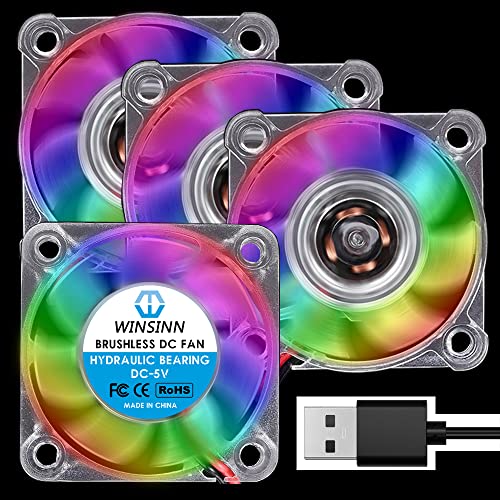 WINSINN مروحة USB RGB 40 مم 5V، مروحة تبريد بدون فرش 40 ممx10 مم 2PIN (عبوة من 4 قطع) - Image 1