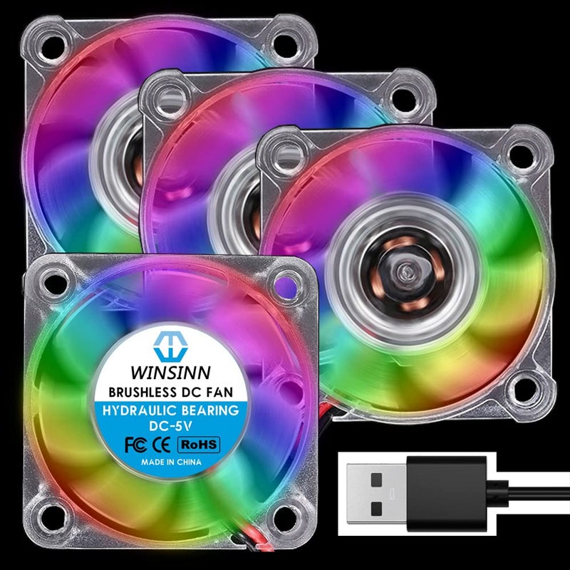 WINSINN مروحة USB RGB 40 مم 5V، مروحة تبريد بدون فرش 40 ممx10 مم 2PIN (عبوة من 4 قطع) - Image 3