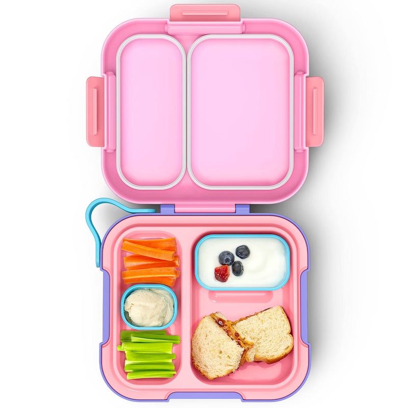 ZOKU  Bento Box with Ice Pack Lunch Box for Kids Easy to Carry and Clean Freezer Pack Keeps Food Fresh Fits Any Snack or Meal Leakproof Neat Bento Pink