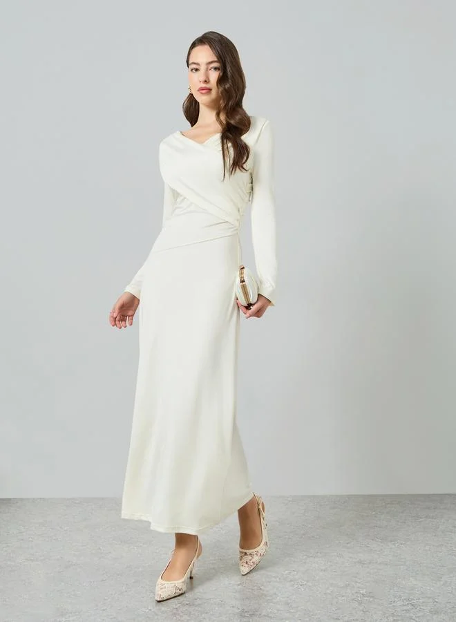 Styli  Cream V Neck Maxi Dress for Women | Best Price UAE