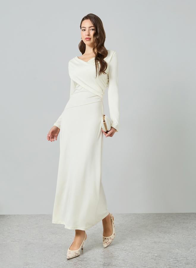 Styli Cream V Neck Maxi Dress - Image 3