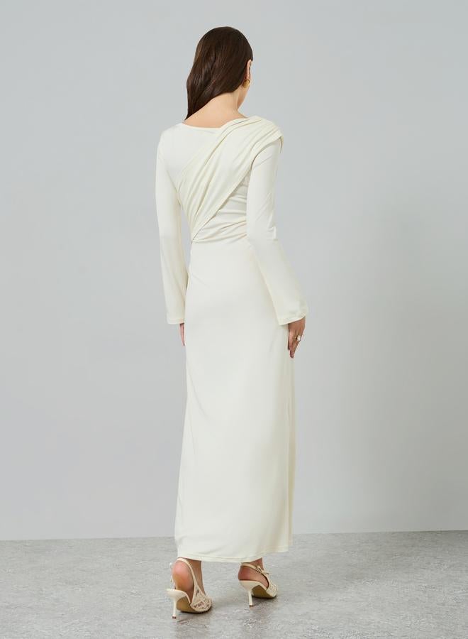 Styli Cream V Neck Maxi Dress - Image 5