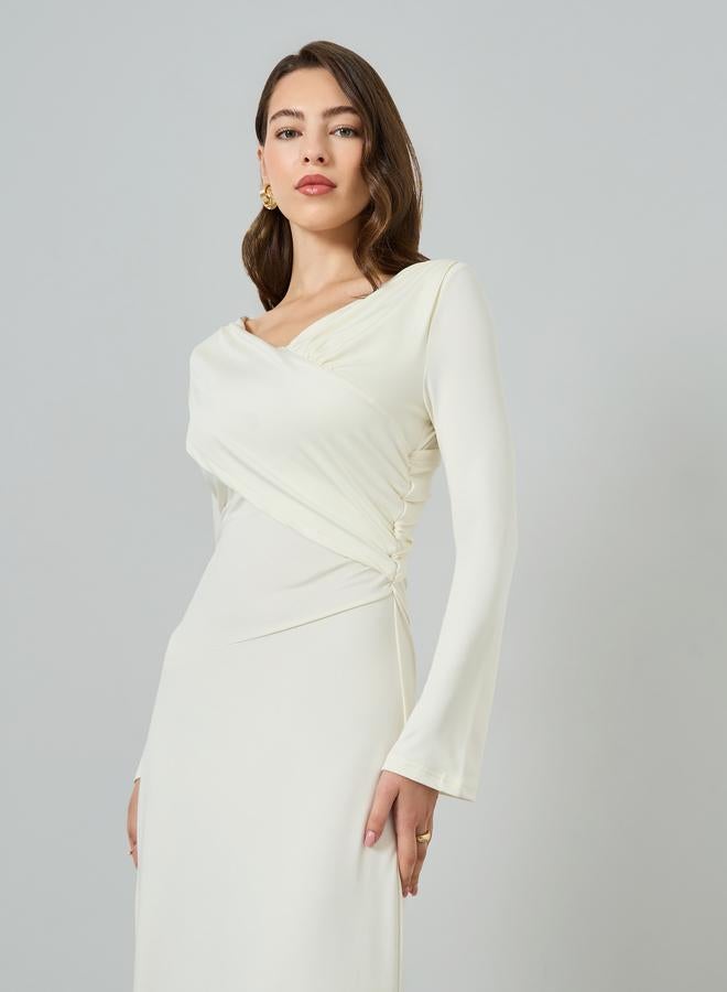 Styli Cream V Neck Maxi Dress - Image 2