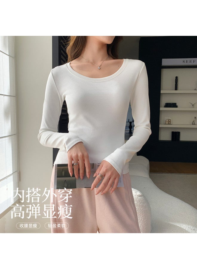 Modal Basic Versatile Solid Color Round Neck Women'S Long Sleeve Base Shirt, Slim Fit For Layering, Can Be Worn As Outerwear, Autumn Top - Image 4