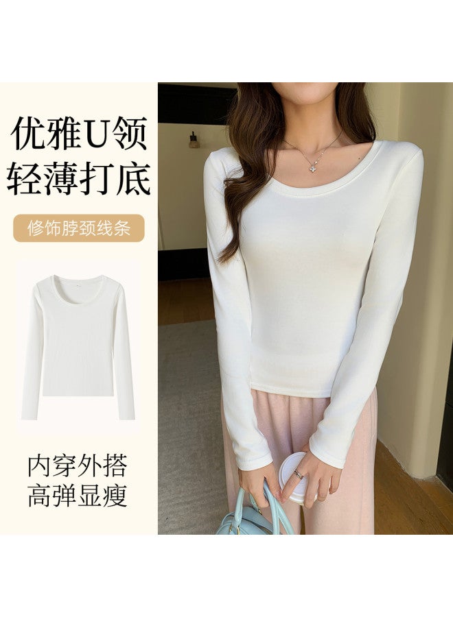 Modal Basic Versatile Solid Color Round Neck Women'S Long Sleeve Base Shirt, Slim Fit For Layering, Can Be Worn As Outerwear, Autumn Top - Image 2