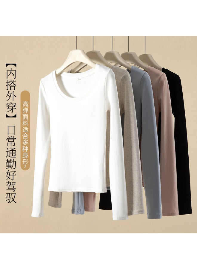 Modal Basic Versatile Solid Color Round Neck Women'S Long Sleeve Base Shirt, Slim Fit For Layering, Can Be Worn As Outerwear, Autumn Top - Image 3