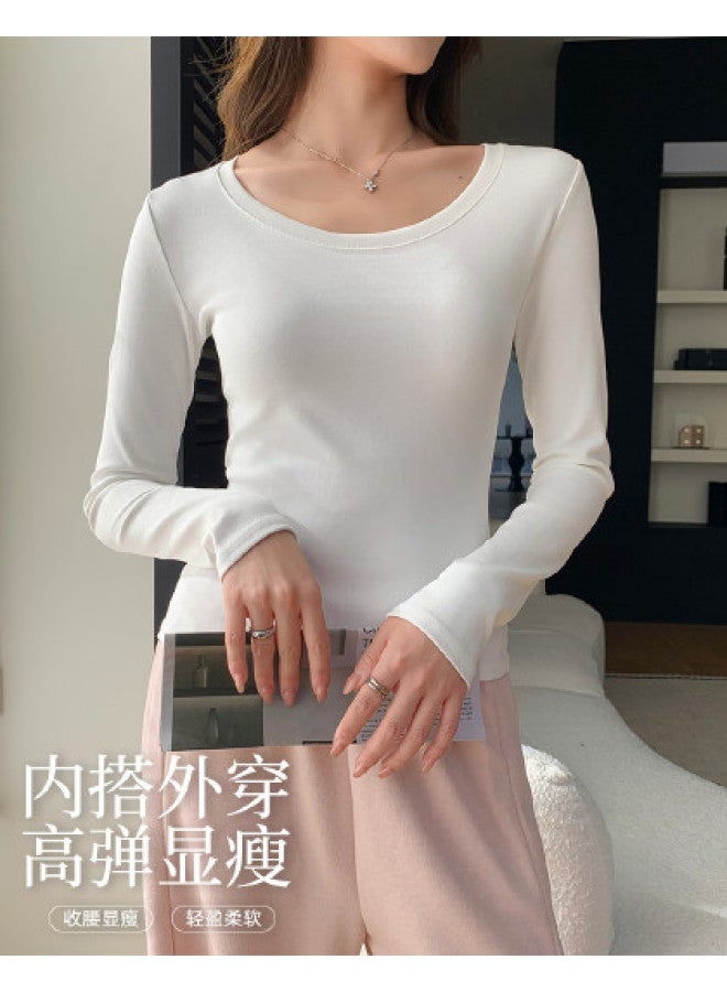 Modal Basic Versatile Solid Color Round Neck Women'S Long Sleeve Base Shirt, Slim Fit For Layering, Can Be Worn As Outerwear, Autumn Top - Image 1