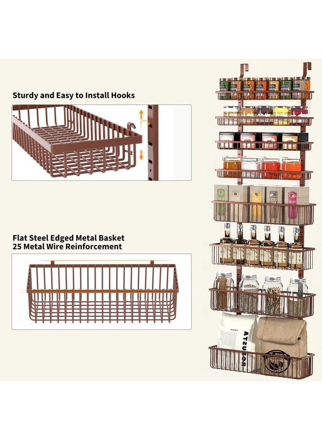 Moforoco Moforoco Over The Door Pantry Organizer, Pantry Door Organizer Shelves, Kitchen Organizers and Storage, Hanging Basket Wall Spice Rack Seasoning Shelves, Laundry Room Bathroom accessories（Brown ）  - Image 2