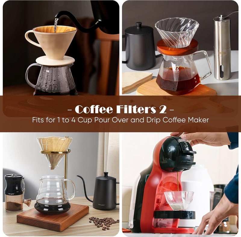 200 فلتر قهوة مقاس 2 لـ 1-4 أكواب، متوافقة مع V60 Pour Over | ورق فلتر مخروطي طبيعي غير مبيّض يمكن التخلص منه مقاس 02 متوافق مع أداة صب القهوة، صانعات القهوة بالتنقيط لـ 1-4 أكواب - Image 4