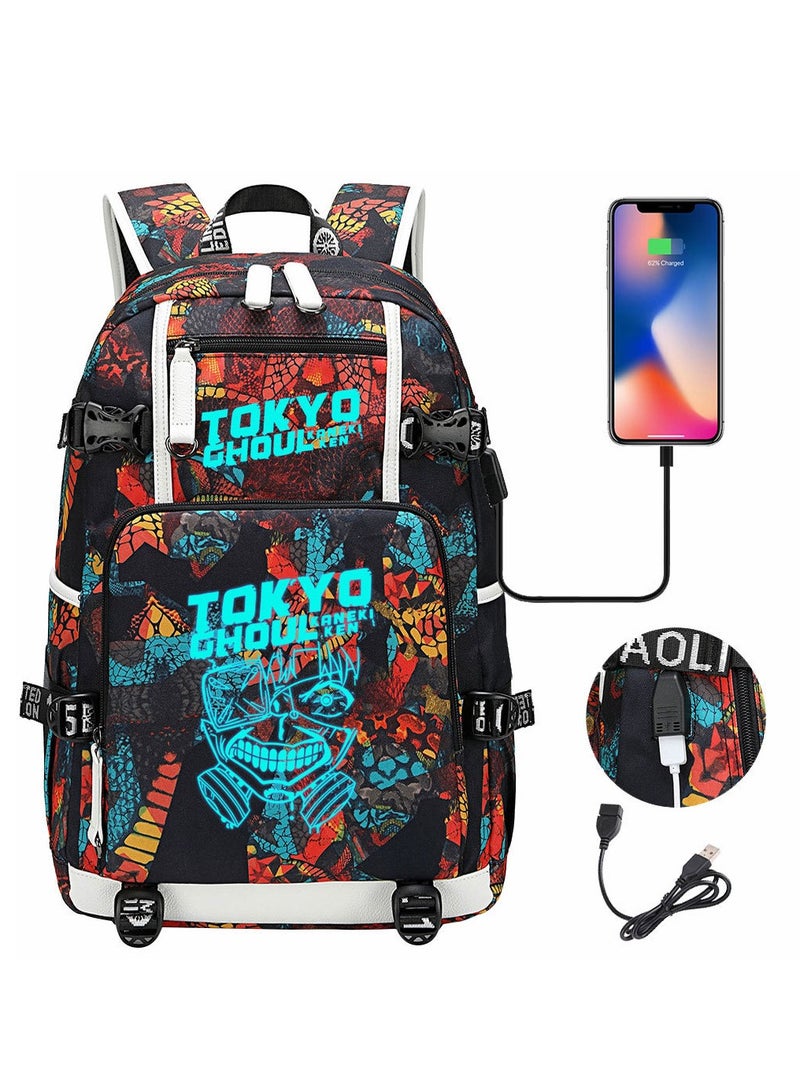 TOKYO Nightglow printed USB youth leisure travel backpack
