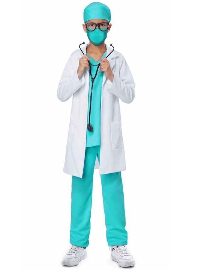 TOGROP Doctor Costume for Kids Scrubs Pants with Accessories Set Children Party Cosplay Green 10-12 Years - Image 3