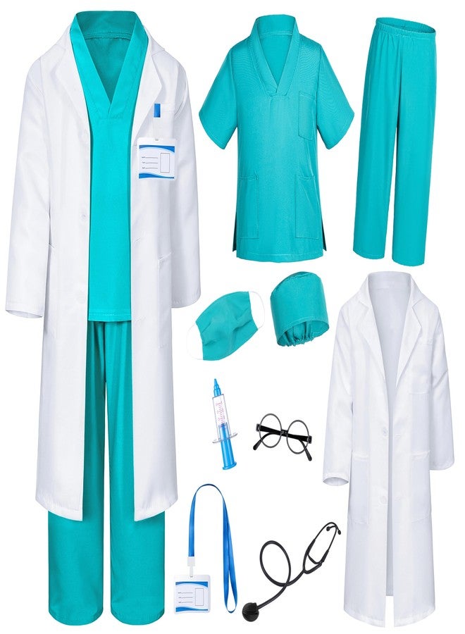 TOGROP Doctor Costume for Kids Scrubs Pants with Accessories Set Children Party Cosplay Green 10-12 Years - Image 1