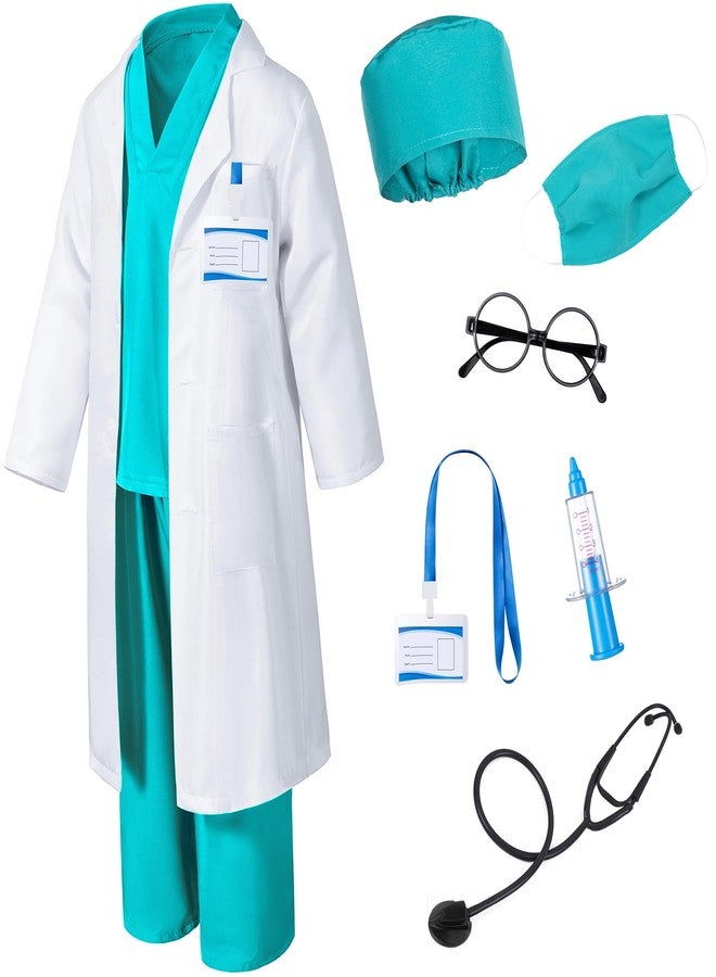 TOGROP Doctor Costume for Kids Scrubs Pants with Accessories Set Children Party Cosplay Green 10-12 Years - Image 4