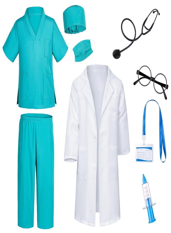 TOGROP Doctor Costume for Kids Scrubs Pants with Accessories Set Children Party Cosplay Green 10-12 Years - Image 2