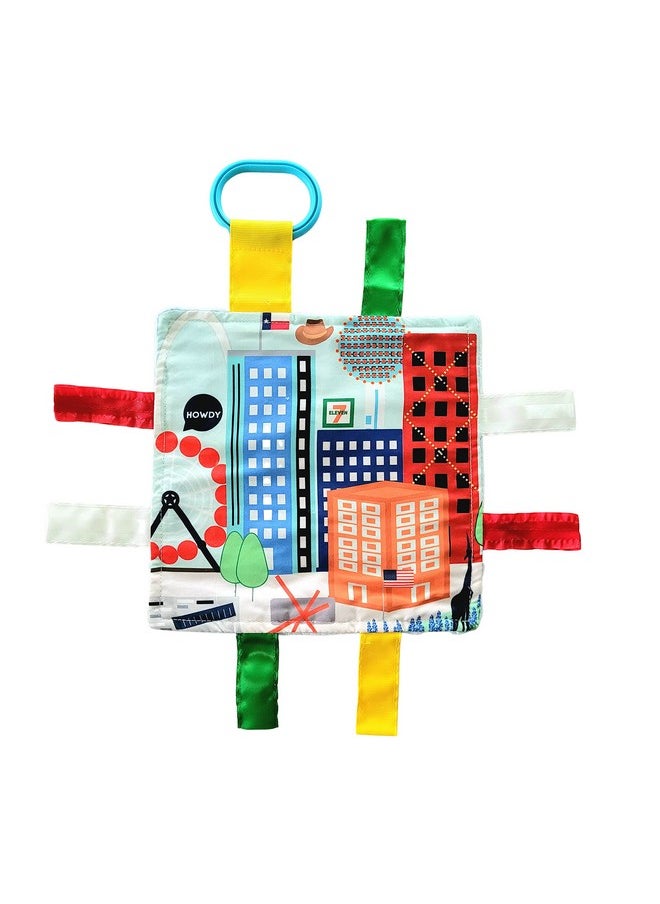 The Learning Lovey - Baby Jack & Co 8X8” Learning Lovey Dallas Texas Tag Toys For Babies Baby Crinkle Toys Soft & Safe Learn Usa Cities And Shapes Ideal Baby Toy & Gift Bpa Free W/Stroller Clip - Image 1