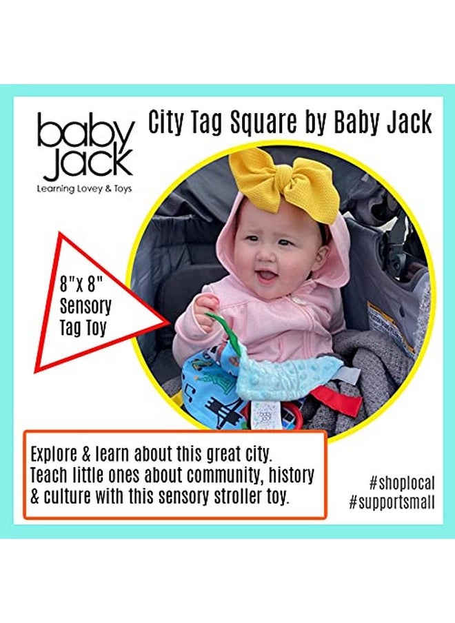 The Learning Lovey - Baby Jack & Co 8X8” Learning Lovey Dallas Texas Tag Toys For Babies Baby Crinkle Toys Soft & Safe Learn Usa Cities And Shapes Ideal Baby Toy & Gift Bpa Free W/Stroller Clip - Image 1